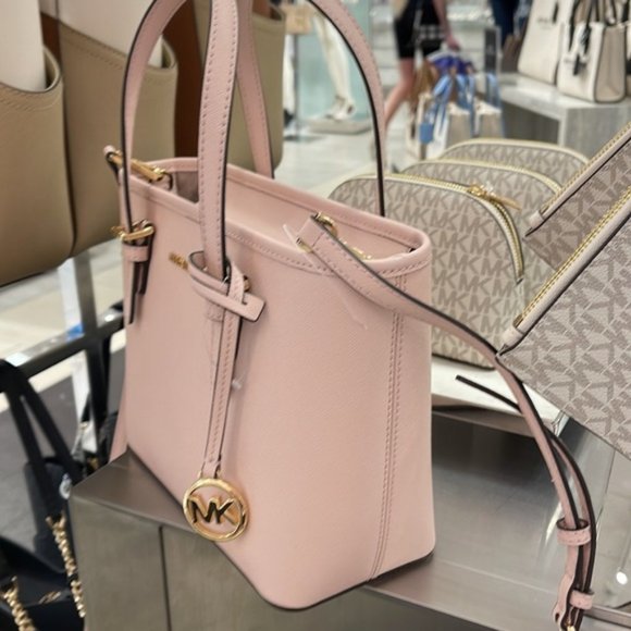 Michael Kors Jet Set Travel XS Saffiano Leather Top-Zip Tote Bag Powder Blush - Picture 7 of 16